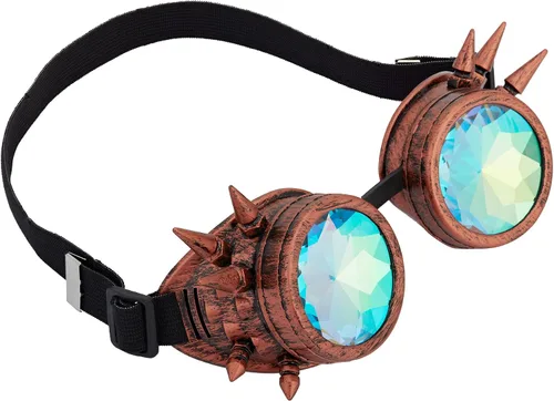 Vista 37 de Gafas caleidoscopio para raves trippy psicodélico steampunk con lentes de cristal de difracción de prisma arcoíris