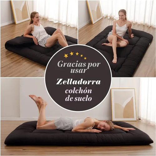 Vista 6 de Zelladorra Colchón japonés de suelo, colchón futón con bolsa de almacenamiento portátil y funda lavable, tapete de tatami grueso enrollable adecuado