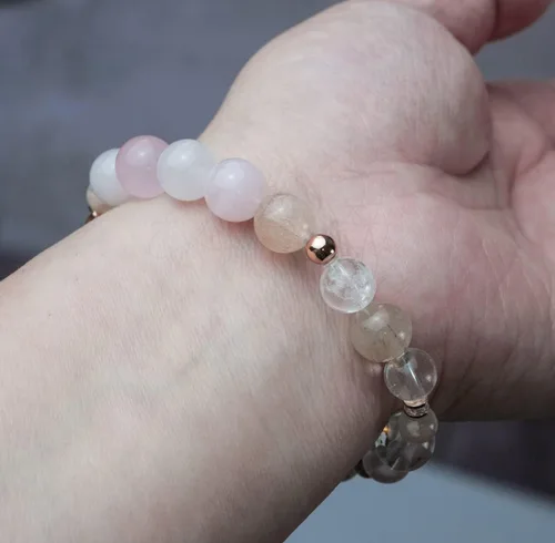 Vista 116 de Precious Gemstone Natural Crystal Healing Bracelet, Rutilated Quartz, Moonstone, Quartz Handmade Original Design Bracelet
