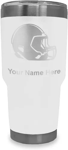 Vista 12 de LaserGram Vaso aislado al vacío de 20 onzas, casco de fútbol, grabado personalizado incluido (morado claro)