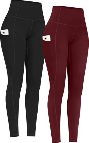 Vista 26 de PHISOCKAT Paquete de 2 pantalones de yoga de cintura alta con bolsillos, leggings de control de abdomen, leggings de yoga elásticos en 4 direcciones