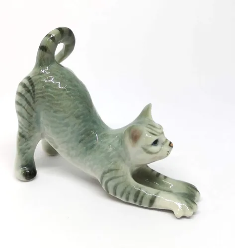Vista 5 de Figura coleccionable de gato de cerámica cerámica miniatura gris pintado a mano