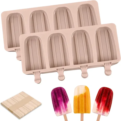 Vista 13 de WMKGG Juego de moldes de silicona para paletas, 2 piezas de moldes para helado con 50 palitos de madera para pastelitos, paletas de hielo, Azul