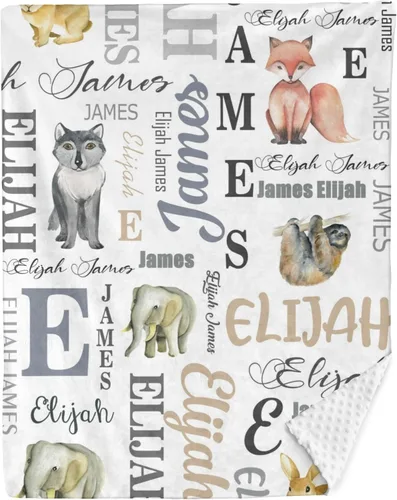 Vista 13 de Manta de bebé personalizada con nombre, manta de felpa de doble capa con respaldo punteado, manta de bebé niño recién nacido, suave animales