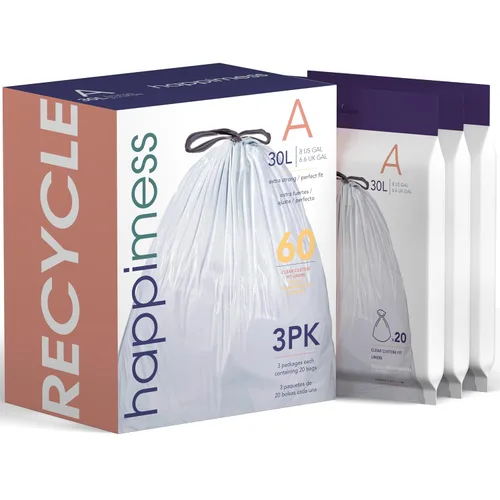 Vista 18 de happimess Bolsas de basura con cordón de 8 galones (30 litros), sin perfume, transparentes, resistentes para cocina y hogar, ajuste personalizado