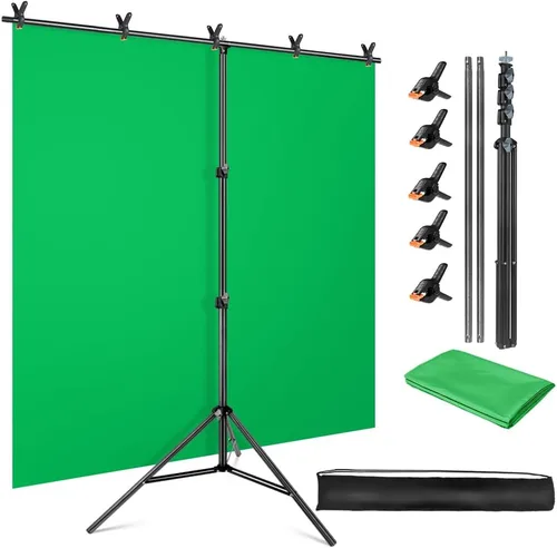 Vista 9 de Pantalla de fondo en blanco y negro con kit de soporte de 5 x 6.5 pies para estudio de foto y video, fondo negro reversible 2 en 1, pantalla blanca