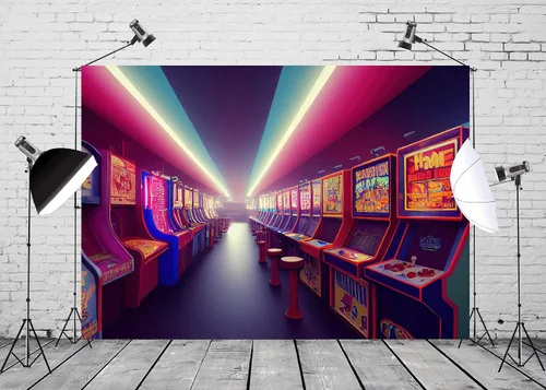 Vista 3 de BELECO Telón de fondo de tela para sala de juegos de 5 x 3 pies para fotografía, telón de fondo de juegos retro para decoración de fiestas, consola