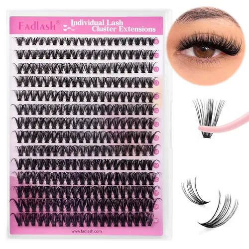 Vista 37 de Extensiones de racimos de pestañas con bandeja grande, pestañas individuales 10D 20D, mezcla natural, suave, C Cur negro, imitación de visón