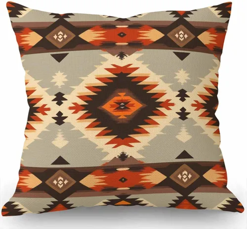 Vista 14 de Swono Funda de Almohada Decorativa con Patrón Étnico Abstracto Estampado del Suroeste Funda de Cojín Estilo Granja para Sofá Sillón 18x18 Pulgadas