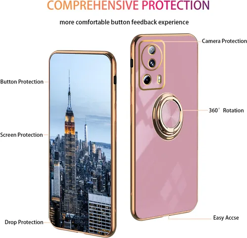 Vista 4 de Compatible con Xiaomi 13 Lite Case Ring Holder Magnet Green, para Xiaomi 13 Lite Funda de teléfono de silicona a prueba de golpes Placa de lujo Slim
