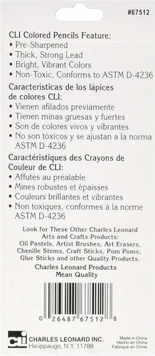 Vista 2 de Charles Leonard Lápices de colores preafilados, colores surtidos, 7 pulgadas, no tóxicos, 12 lápices en caja de pestañas colgantes (67512)