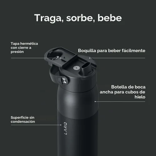 Vista 2 de LARQ Bottle Swig Top - Botella de agua de acero inoxidable aislada de 34 onzas con mango de silicona integrado, sin BPA, botella de agua Negro