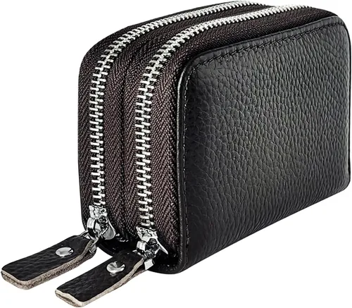 Vista 51 de Cartera de cuero para mujer, con doble tarjeta, tarjetero con cremallera, múltiples compartimentos, bloqueo RFID C-W-1, Rosado, Talla única