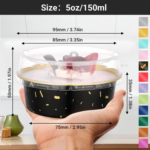 Vista 2 de EUSOAR Ramequines desechables con tapas, 50 unidades de papel de aluminio para hornear, moldes de 5.1 fl oz para cupcakes para tartas, quiche Lluvia