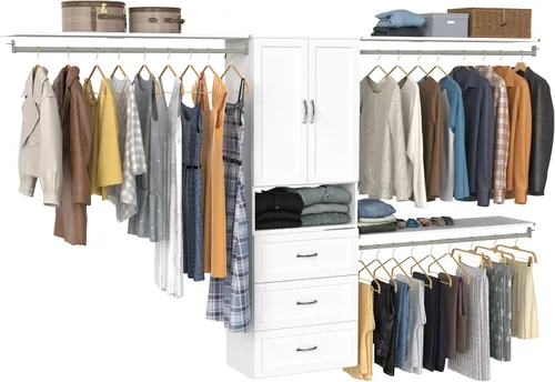 Vista 2 de ClosetMaid El kit de armario colgante SuiteSymphony incluye (1) torre, (3) barras de armario, (4) estantes, (3) estantes superiores con soportes