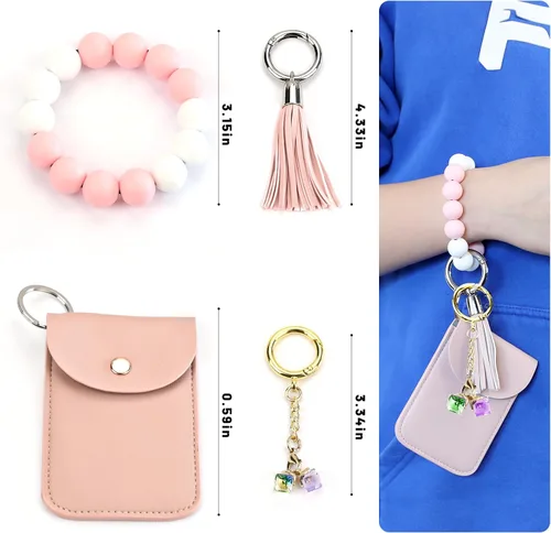 Vista 3 de MIEYN Llavero de pulsera, cadena colgante de borla, accesorios para bolsa de tarjetas de joyería