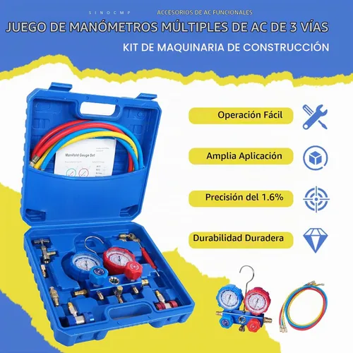 Vista 6 de 110V 1/3 HP 4CFM Bomba de vacío HVAC de una sola etapa y válvula de 3 vías, kit de manómetro de CA con detector de fugas para aire acondicionado