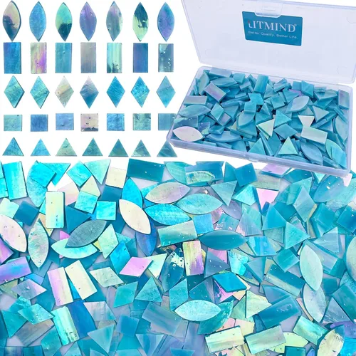 Vista 16 de LITMIND Azulejos de Mosaico de Vidrio Iridiscente Estilo Vitral para Manualidades, 240 Piezas 5 Formas Mixtas de Piezas de Vidrio de Mosaico, Kits
