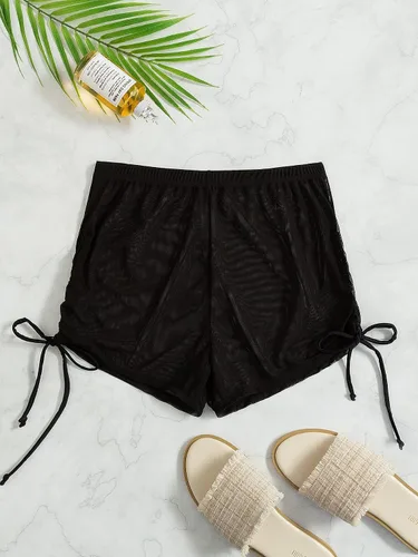 Vista 3 de Pantalones cortos de bikini con cordón lateral de malla transparente para playa y verano