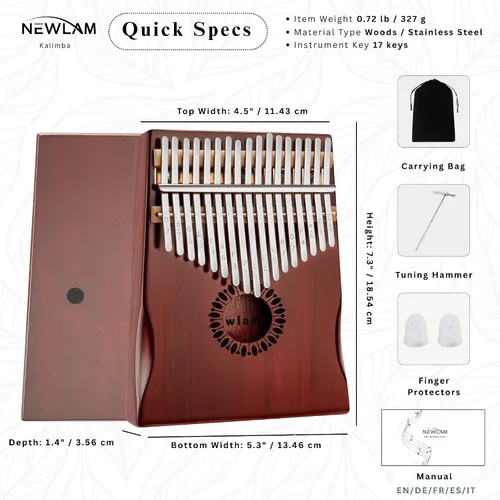 Vista 8 de Newlam Kalimba - Piano de pulgar de 17 teclas, regalo musical para niños y adultos