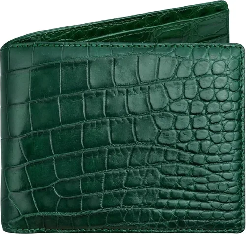 Vista 27 de HATA Billetera de piel plegable de cocodrilo para hombre, con bloqueo RFID, hecha a mano para papá, marido, hijo, profesor