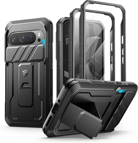Vista 28 de Dexnor Funda para Google Pixel 9 Pro XL con cubierta deslizante para cámara y protector de pantalla integrado y soporte de alta resistencia, funda