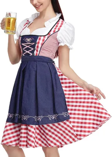 Vista 7 de BBAUER Vestido de Oktoberfest, Vestido de tirolesa para niña, Oktober tradicional para mujer, Vestidos alemanes tradicionales a cuadros, Cerveza