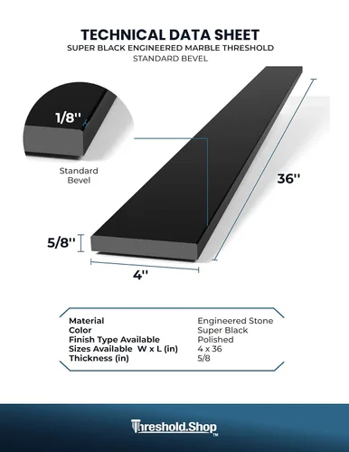 Vista 5 de Umbral de Mármol Artificial Súper Negro para Bordillo de Ducha, Protector contra Salpicaduras de Tocador de Baño, Alféizar de Ventana, Transiciones