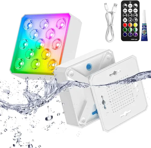 Vista 8 de LOFTEK Luces LED sumergibles con control remoto, 13 luces LED recargables para piscina enterrada sobre el suelo, IP68 impermeable 16