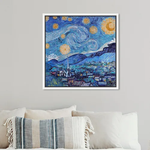 Vista 5 de The Oliver Gal Artist Co. Lienzo cuadrado tradicional de noche estrellada de 12 x 12 pulgadas, arte de pared cuadrado de noche estrellada, color azul