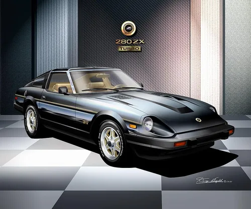 Vista 3 de 1982-1983 Datsun 280 ZX Turbo Fine Art Prints By Danny Whitfield (Size 20 x 24, BURUNDY MIST)
