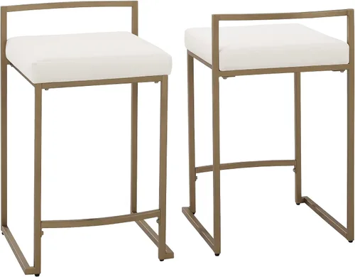 Vista 4 de Crosley Furniture Harlowe - Juego de 2 taburetes de bar tapizados con altura de mostrador, cocina y comedor, crema y dorado