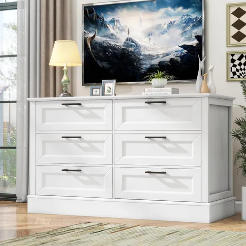 Vista 9 de ZLWJGY Cómoda blanca para dormitorio, cómoda de madera con 5 cajones, cómoda para dormitorio, sala de estar, entrada, pasillo, asas negras