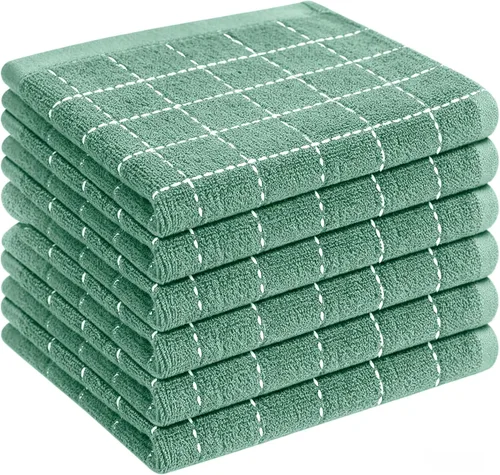 Vista 19 de QUILTINA Paquete de 6 paños de cocina de 12 x 12 pulgadas, 100% algodón, tejido de gofre, súper absorbentes, de secado rápido, color beige