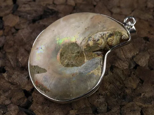 Vista 3 de gemhub Collar con colgante de plata de ley 925 de caracol fósil de amonita de piedra natural para mujeres y hombres, regalo del día de San Valentín