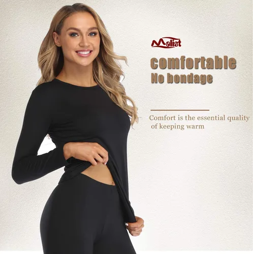Vista 4 de Malist Ropa interior térmica para mujer, ultra suave, con forro polar