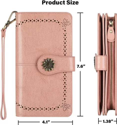 Vista 5 de Lavemi - Cartera de piel con bloqueo RFID para mujer, de gran capacidad, para llevarla a la muñeca