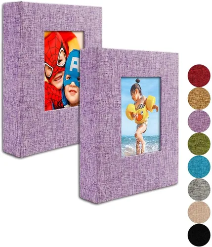 Vista 12 de GPIRAL Álbum de fotos pequeño de 4 x 6 pulgadas, páginas transparentes, cubierta de lino con ventana frontal, paquete de 2, cada álbum con capacidad