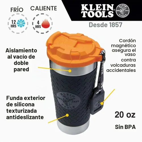Vista 6 de Klein Tools Altavoz Bluetooth para el lugar de trabajo con imán y gancho (AEPJS3) y vaso de acero inoxidable con tapa abatible, taza de vacío
