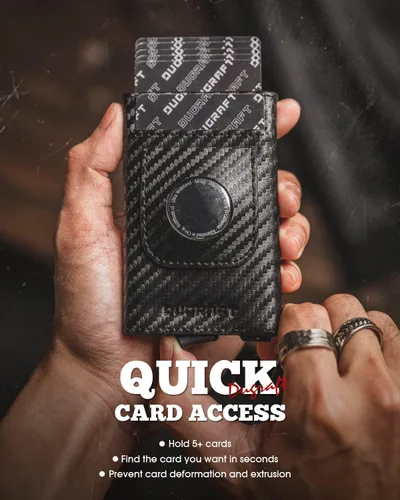 Vista 3 de DUGRAFT Cartera desplegable con soporte AirTag, cartera con bloqueo RFID con clip para dinero, cartera inteligente para tarjetas de crédito
