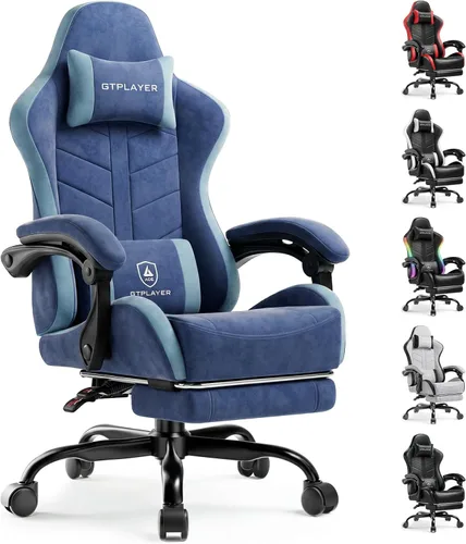 Vista 10 de GTPLAYER - Silla de juegos con reposapiés, silla de juegos de computadora para adultos, silla de jugadores de altura ajustable con reclinación