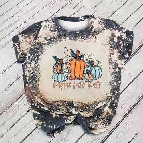Vista 2 de Camisetas de Halloween para mujer, de manga corta, cuello redondo, ajuste holgado, cómodas, casuales, a la moda, blusas