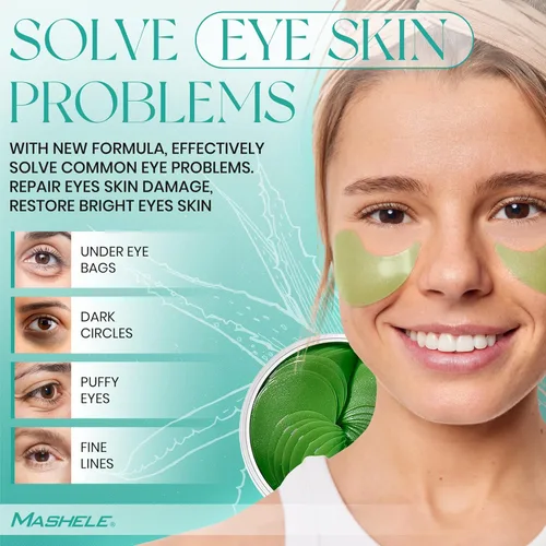 Vista 2 de 60 parches de gel coreano con colágeno y aloe vera para debajo de los ojos, tratamiento para ojos hinchados, ojeras, almohadillas antiarrugas