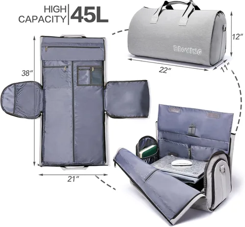 Vista 2 de BEYOING - Bolsa de viaje convertible, bolsa de lona de mano para hombres y mujeres, 2 en 1, para colgar, bolsa de viaje de negocios, Gris, Negocios