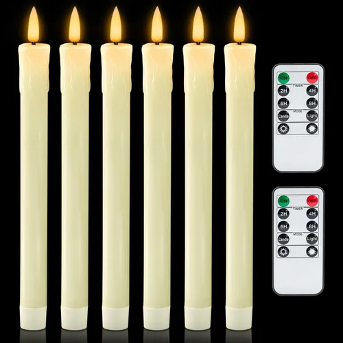 Vista 7 de Homemory Velas cónicas sin llama con cera y temporizador remoto con atenuador, candelabros LED parpadeantes, velas de ventana operadas con batería