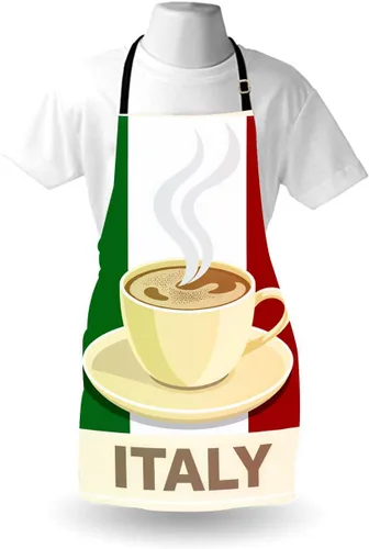 Vista 4 de Moslion Delantal de café italiano de 31 x 27 pulgadas, capuchino italiano con bandera italiana, delantales de cocina, cocinera, camarera, babero