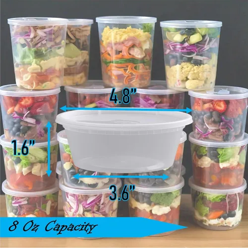 Vista 2 de Mr Miracle Recipientes de 8 onzas con tapas, paquete de 24 recipientes de plástico transparente herméticos reutilizables para alimentos y multiusos