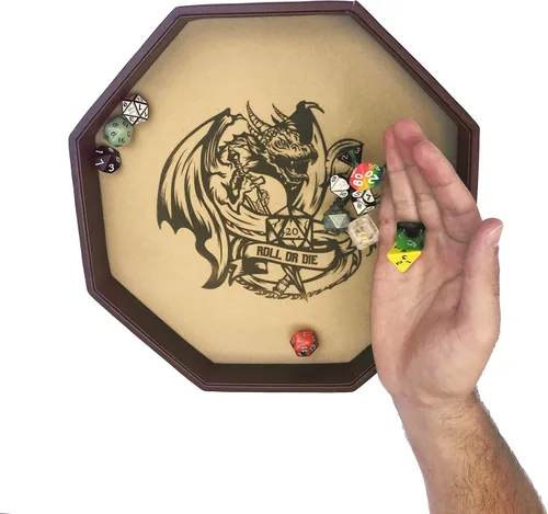 Vista 5 de Fantasydice - ROLL OR DIE- Bandeja de dados - Octágono de 11.5 pulgadas - para dados, juegos de mesa, juegos de mesa como D&D (DND) 3.5 y 5e, Call