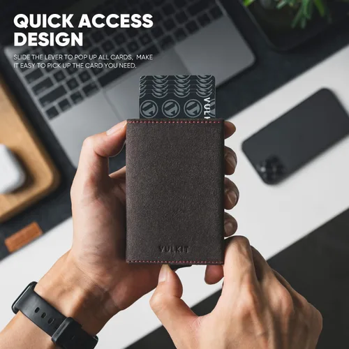 Vista 3 de VULKIT Cartera plegable de cuero con compartimento para billetes, ventana de identificación y moneda