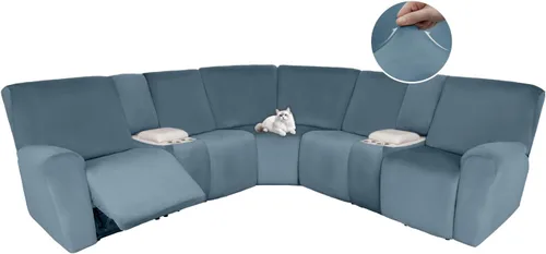 Vista 80 de HDCAXKJ Fundas de sofá seccional reclinable de terciopelo, cubierta de sofá seccional en forma de L, lavable, elástica, suave, para rincón